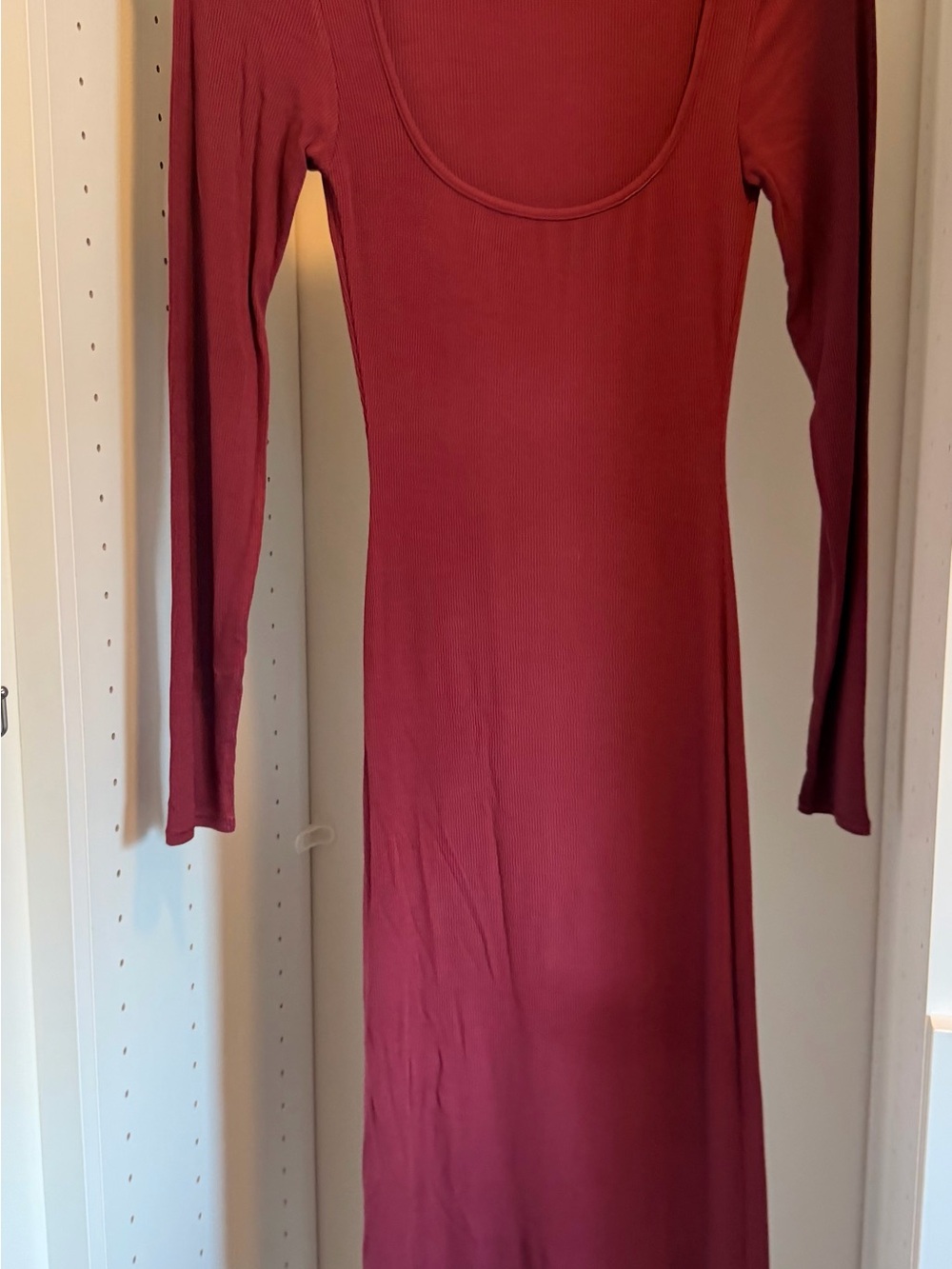 SKIMS Long Sleeve Scoop-Neck Dress in Deep Red